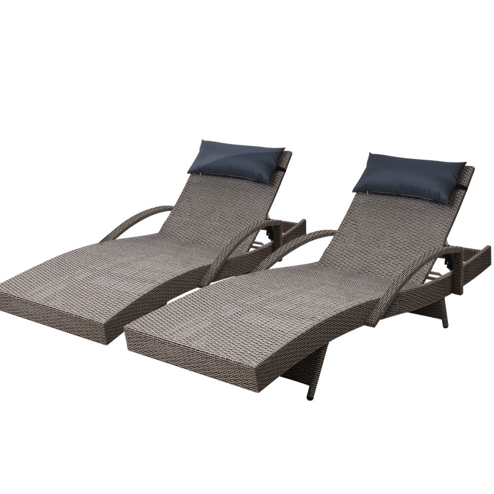 Sorrento Premium Set of 2 Sun Lounges - Grey